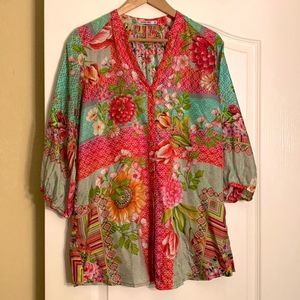 Johnny Was Silk Floral Blouse
